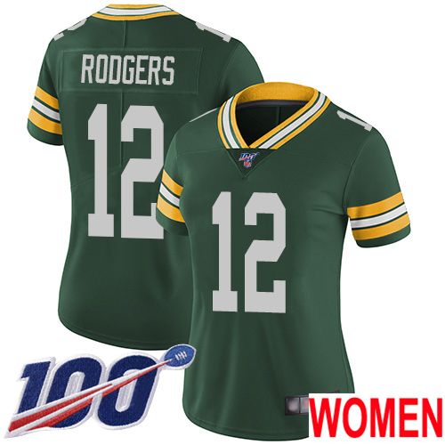 Green Bay Packers Limited Green Women #12 Rodgers Aaron Home Jersey Nike NFL 100th Season Vapor Untouchable->women nfl jersey->Women Jersey
